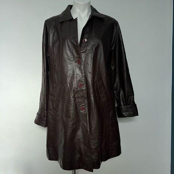 Excelled collection Y2K  chocolate brown leather trench coat - Picture 12 of 15